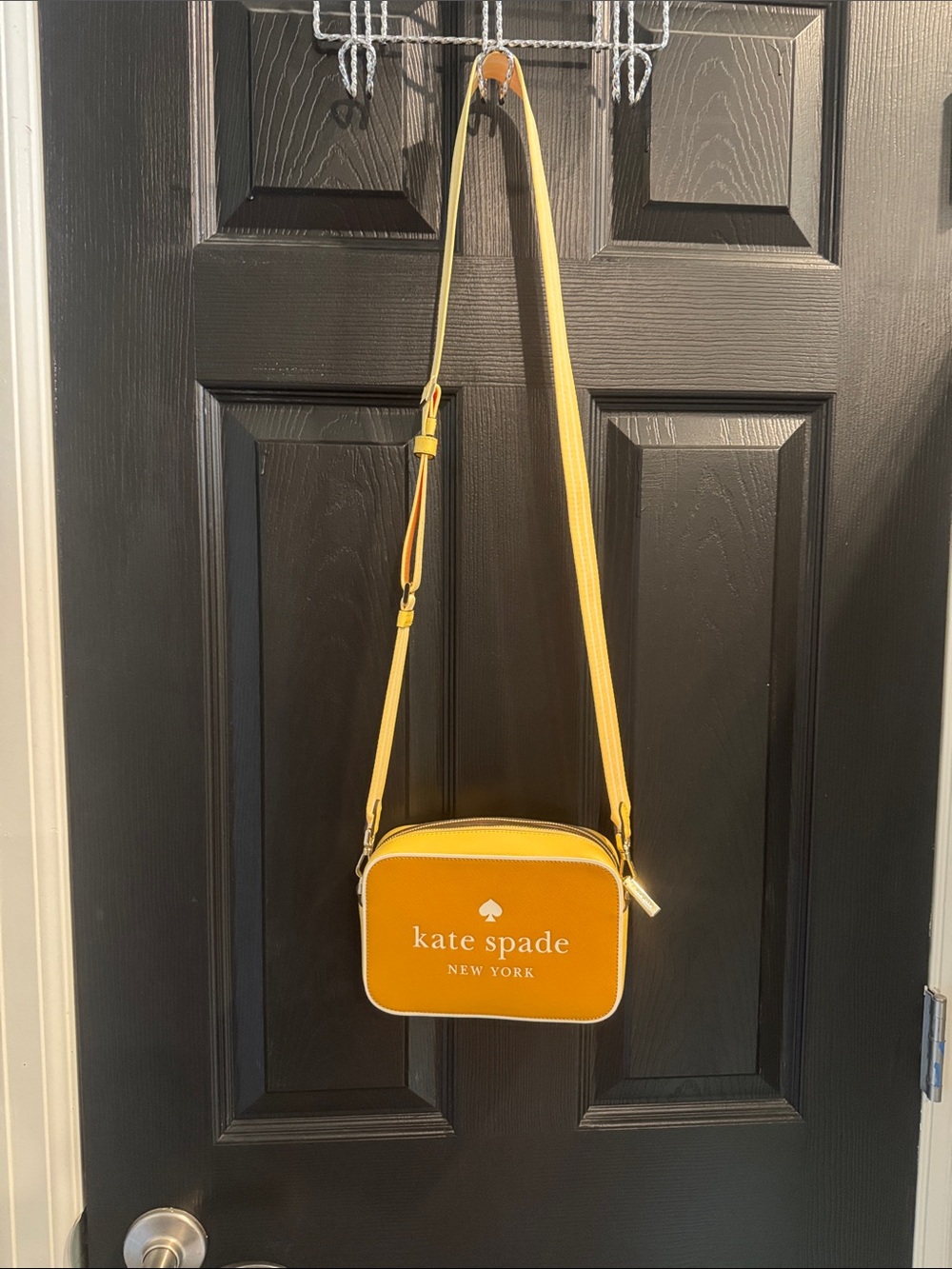 kate spade yellow crossbody camera bag with white trim